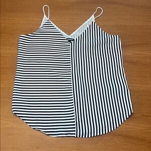 Express Downtown Silky Black and White Striped Cami, Double V Neckline, Size M